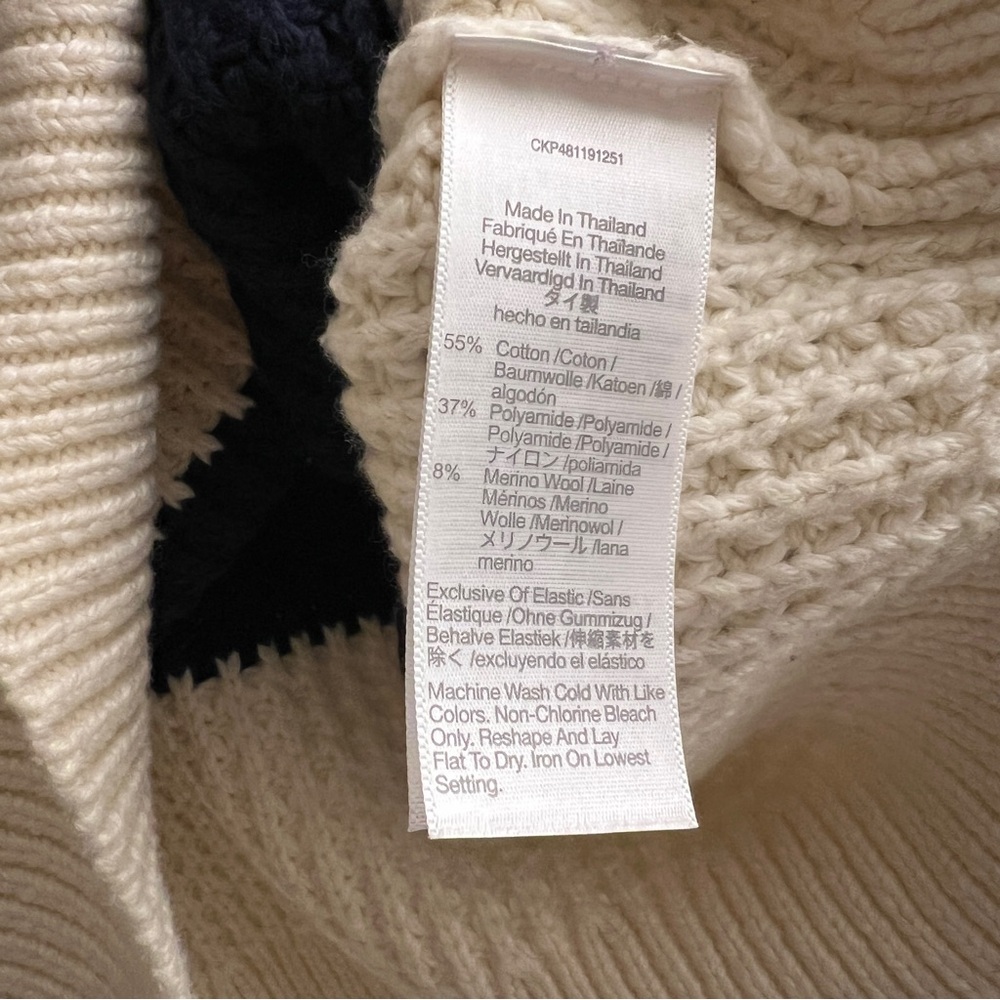 Madewell | Waffle-Knit Henley Sweater Stripe Navy Cream - Size M - Picture 12 of 13